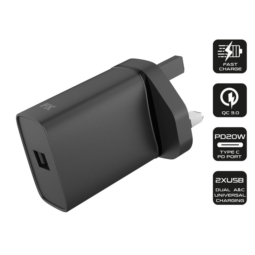 FX 1A USB Mains Charger – Compact Single-Port Plug Charger with Short-Circuit Protection, Black