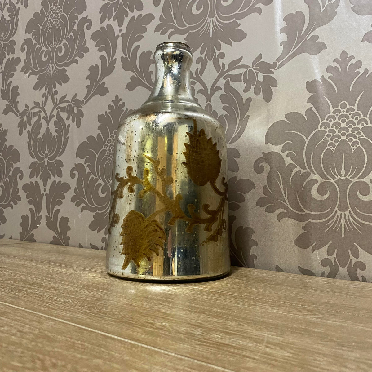 Rustic Silver and Gold Decorative Bottle Vase for Fresh or Dried Flowers – Home Décor and Gift Idea