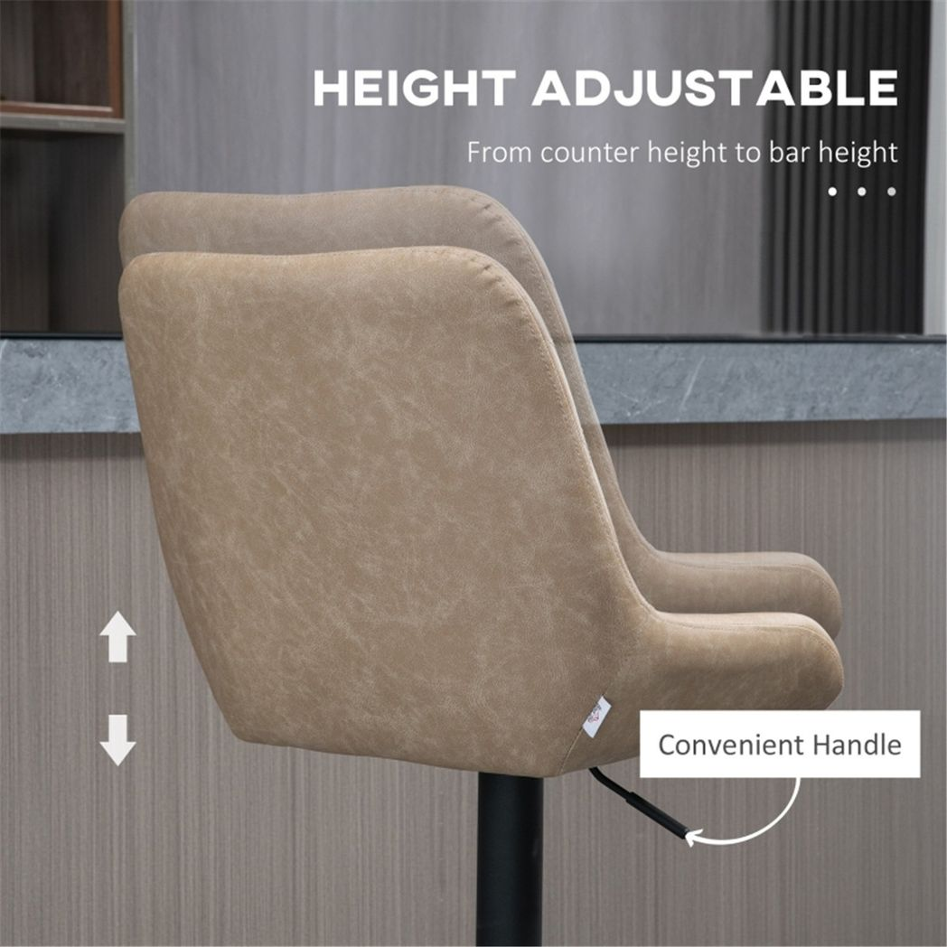 Set of 2 Faux Leather Swivel Bar Stools with Diamond Tufting – Adjustable Height Breakfast Bar Stools, Khaki