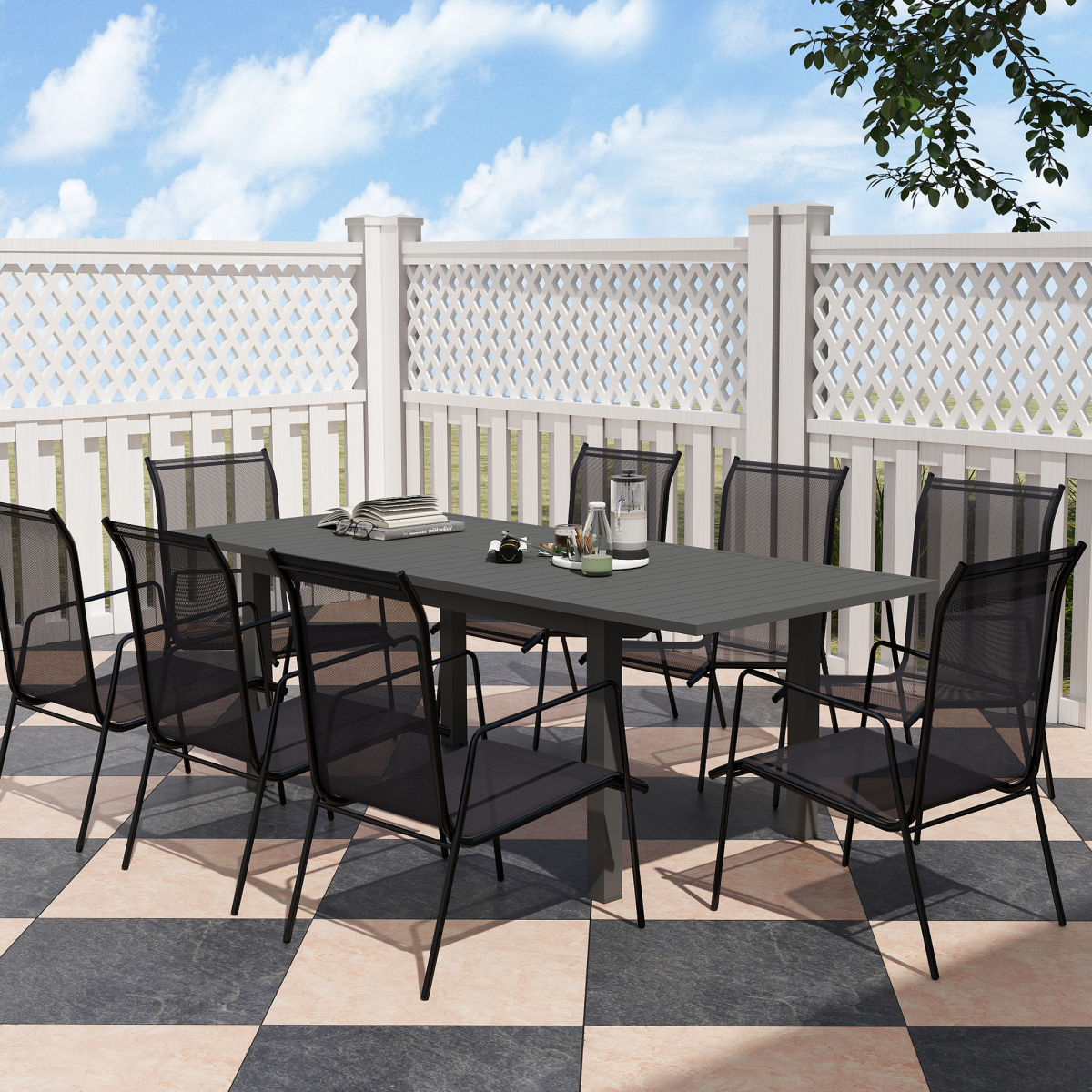 Outsunny Extending Garden Table with Slatted Top, 160/220 x 90 x 73 cm – Seats 6-8, Aluminium, Grey