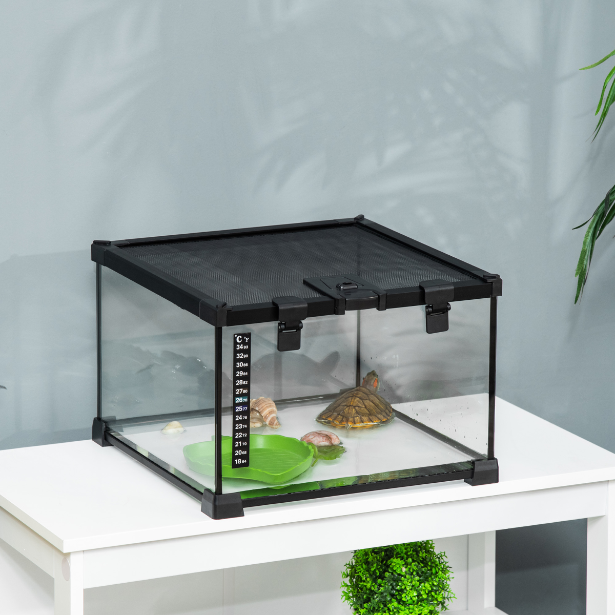 PawHut Glass Reptile Terrarium with Locks & Mesh Top – Habitat for Lizards, Frogs, Snakes, 30 x 30 x 20cm