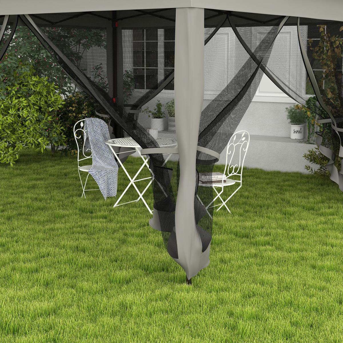 Outsunny 3.25m Pop-Up Gazebo with Net Curtains & Drainage Holes – Folding Party Tent, Dark Grey