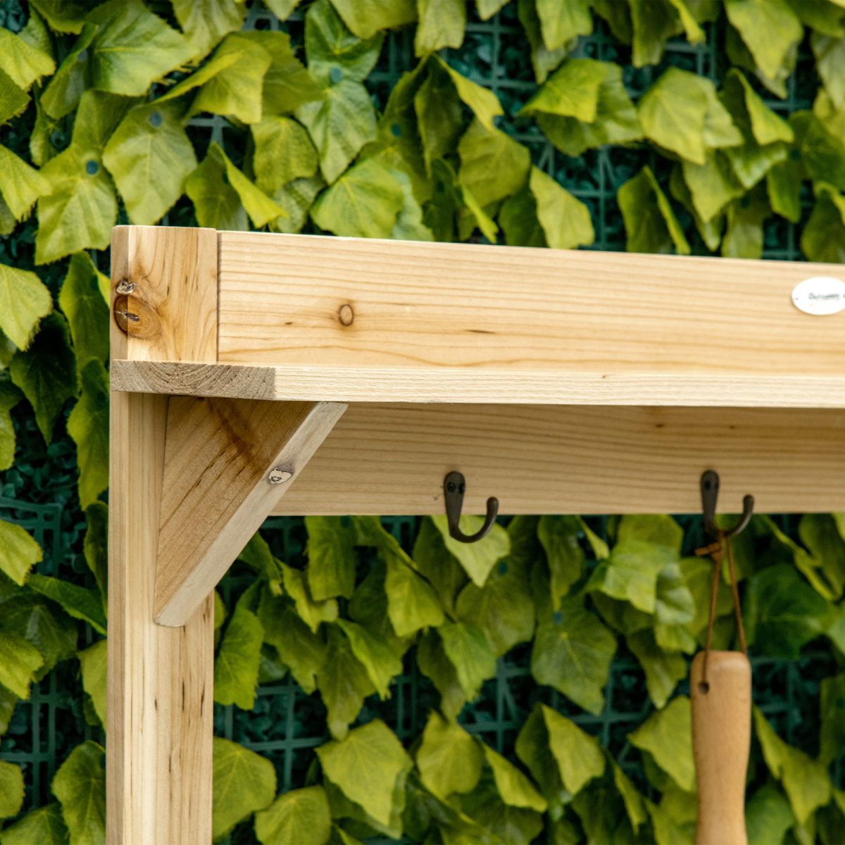 Outsunny Garden Potting Bench Table with Galvanised Metal Top, Storage Shelves & Hooks – Fir Wood Workstation