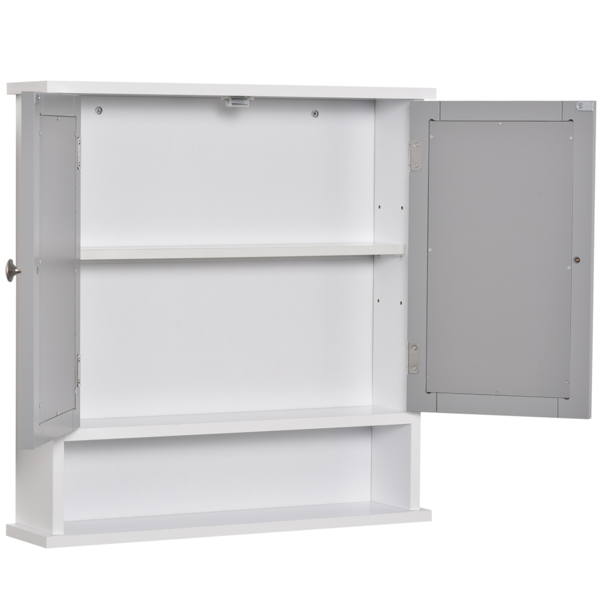 kleankin Wall-Mounted Mirror Cabinet with Double Mirrored Doors and Open Shelf – Bathroom Storage, Grey