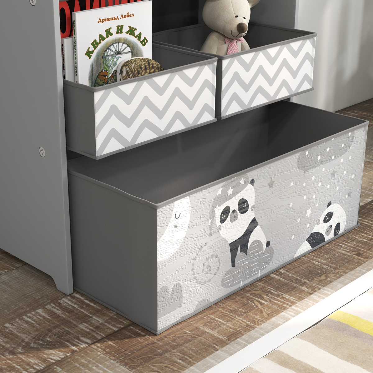 ZONEKIZ Kids Storage Unit with 6 Boxes – Toy Storage Organiser for Ages 3-8, Grey