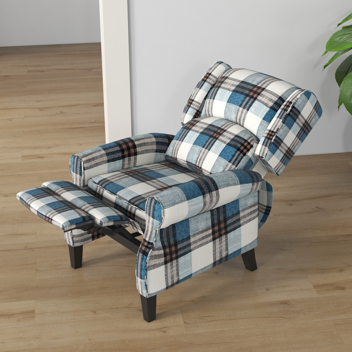 HOMCOM Wingback Recliner Chair with Footrest & Padded Armrests – Living Room Reading Armchair, Blue