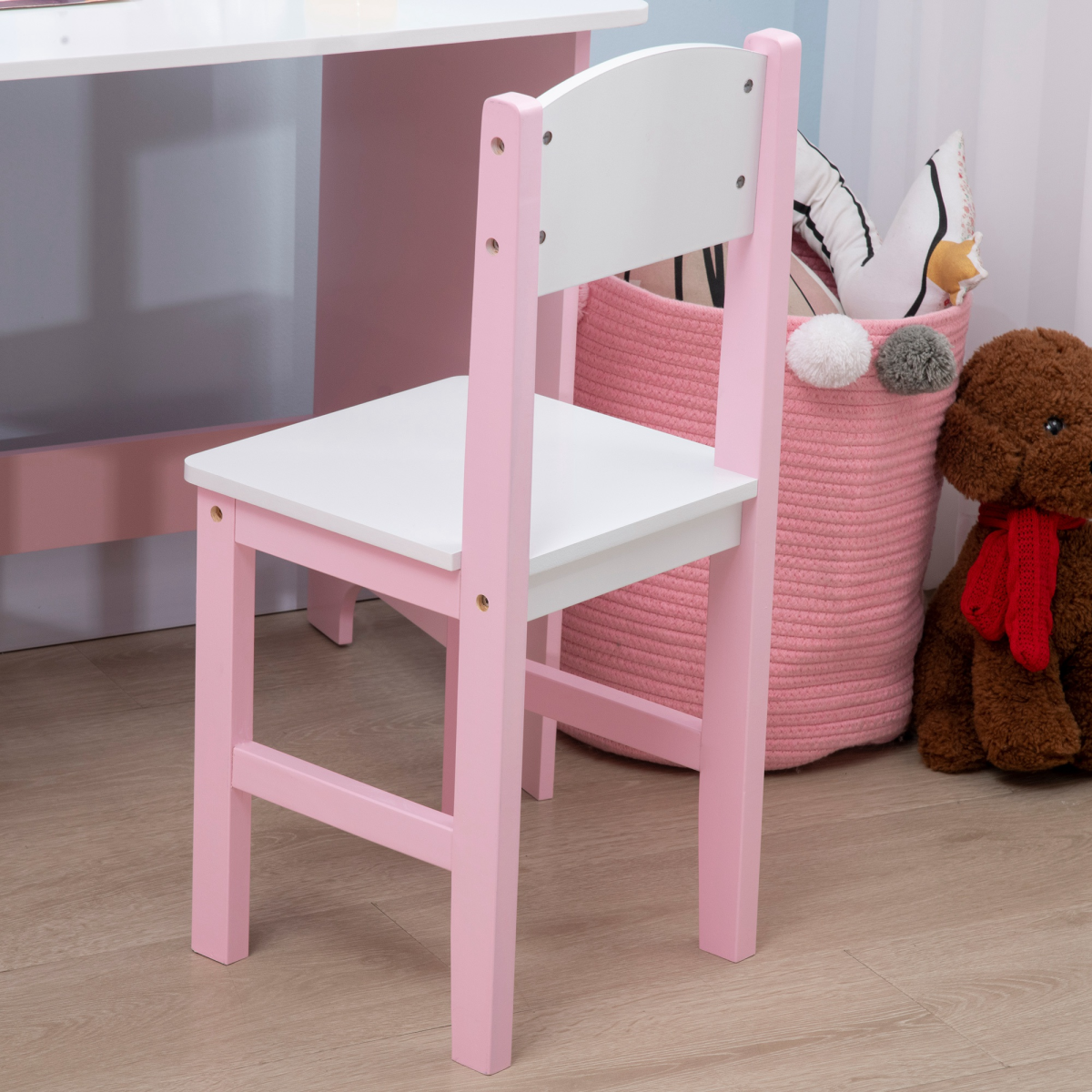 HOMCOM 2-Piece Kids Table and Chair Set with Whiteboard Desktop and Storage – Pink