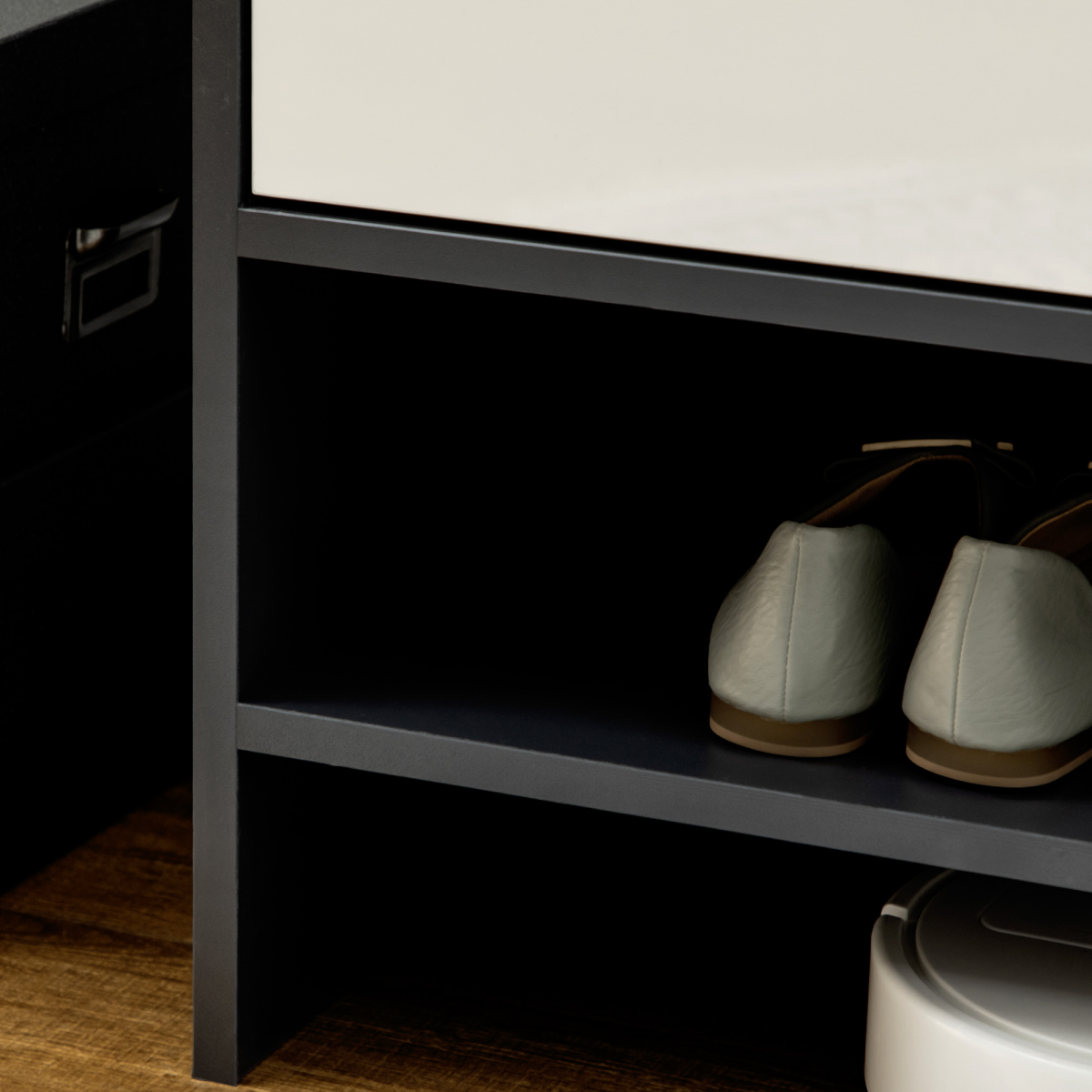 Gloss White Shoe Cabinet with Adjustable Shelves & Open Compartments – Holds 24 Pairs