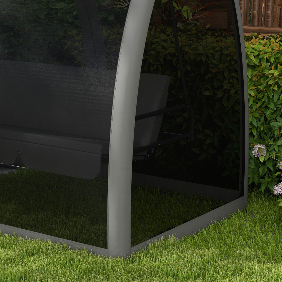 Outsunny 3-Seater Garden Swing Chair with Canopy, Mesh Sides & Insect Net – Hammock Lounger Bed, Grey