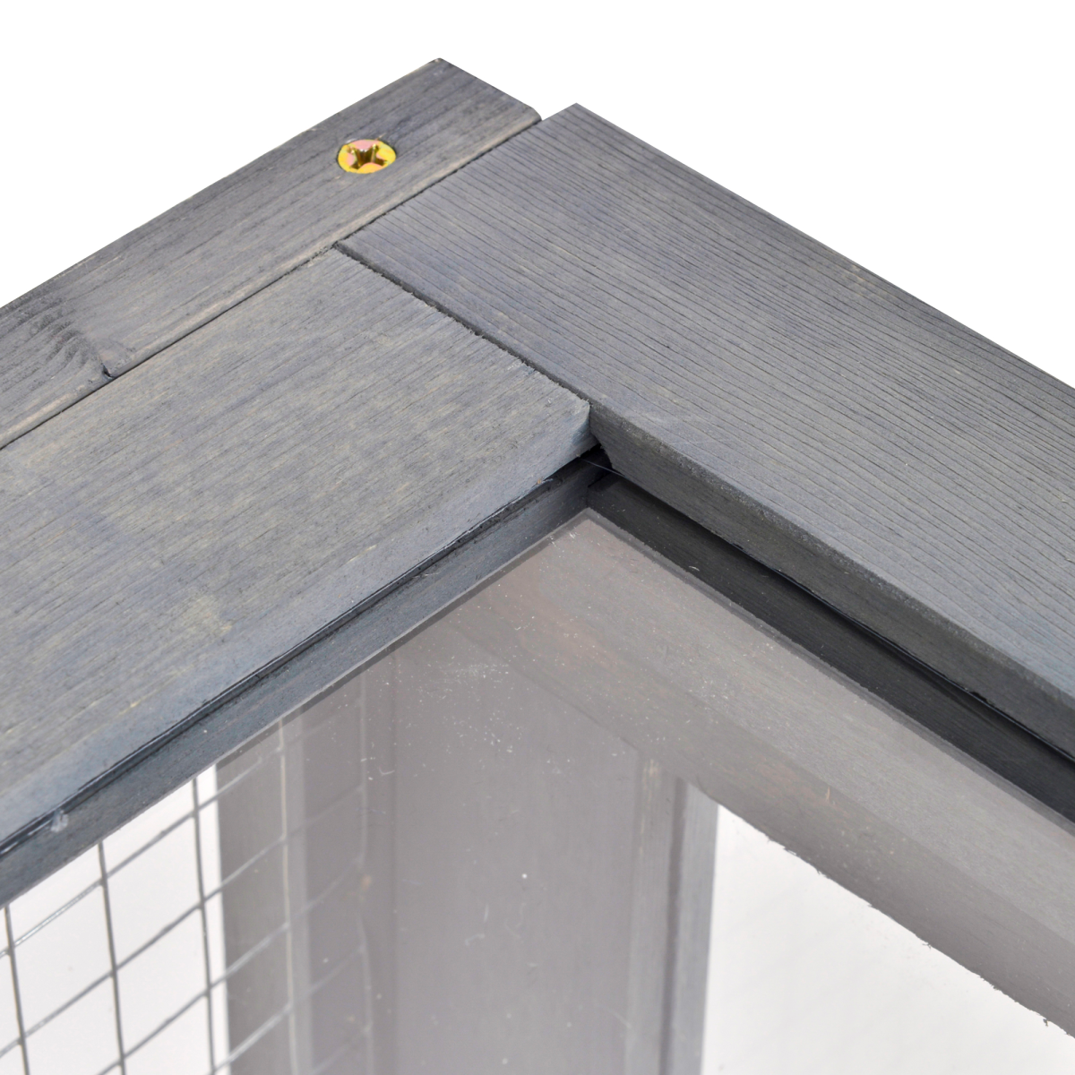 PawHut Wooden Tortoise House with Mesh Roof, Two-Room Reptile Habitat & Pull-Out Run – Grey