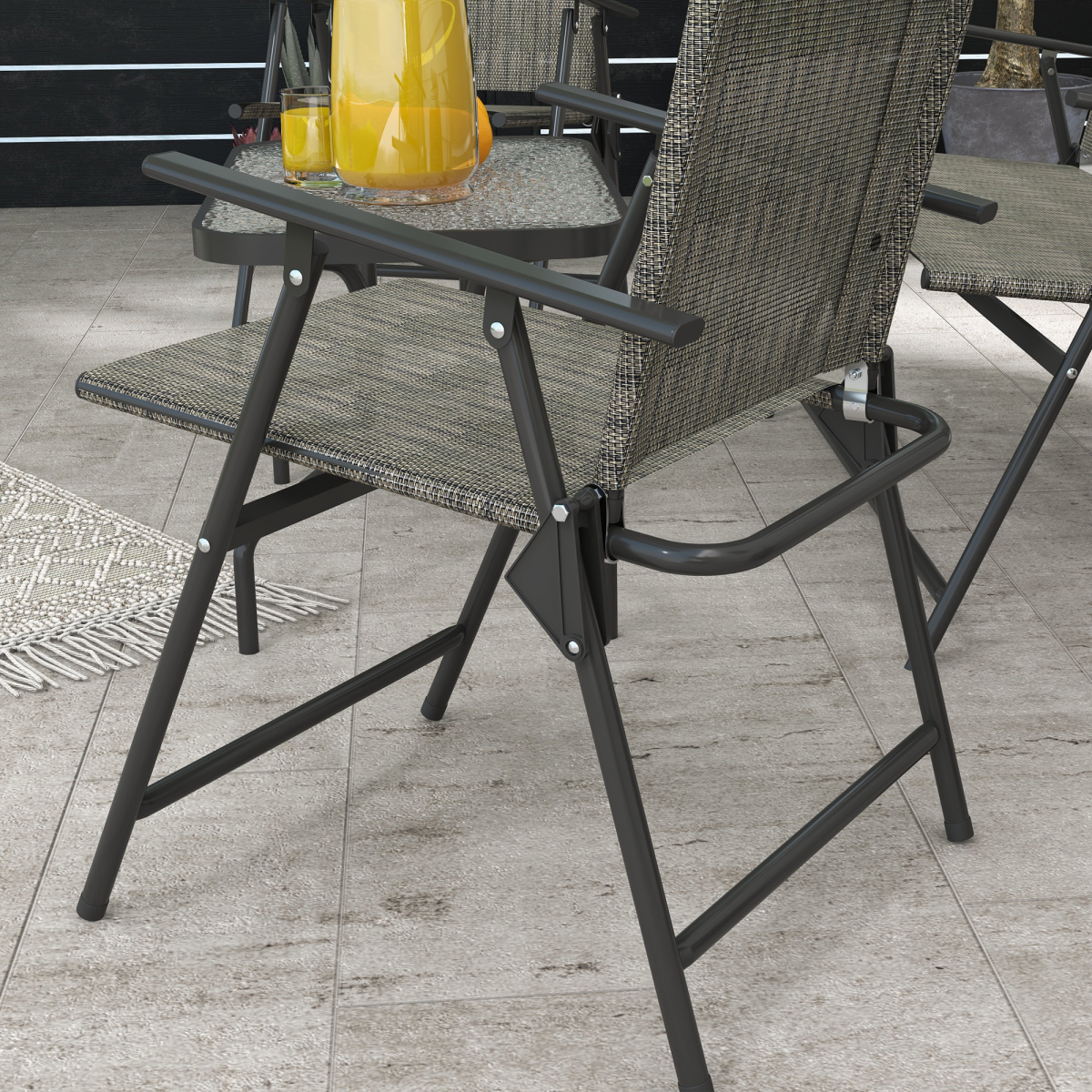 Outsunny Foldable Patio Furniture Set with 2 Armchairs, Loveseat & Glass Side Table – Garden Seating, Grey/Brown