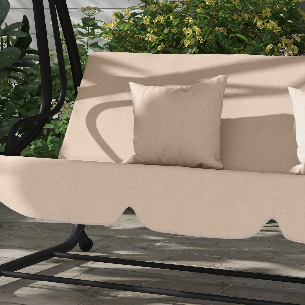 Outsunny 2-in-1 Garden Swing Chair for 3 People with Adjustable Canopy & Convertible Bed – Patio Hammock Seat, Light Brown