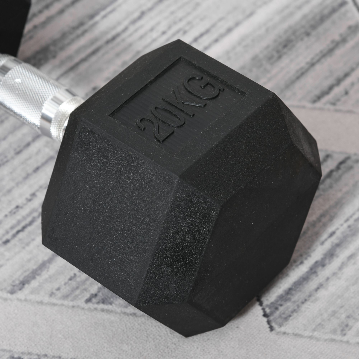 HOMCOM 20kg Single Rubber Hex Dumbbell with Knurled Steel Handle – Anti-Roll Hand Weight for Home Gym