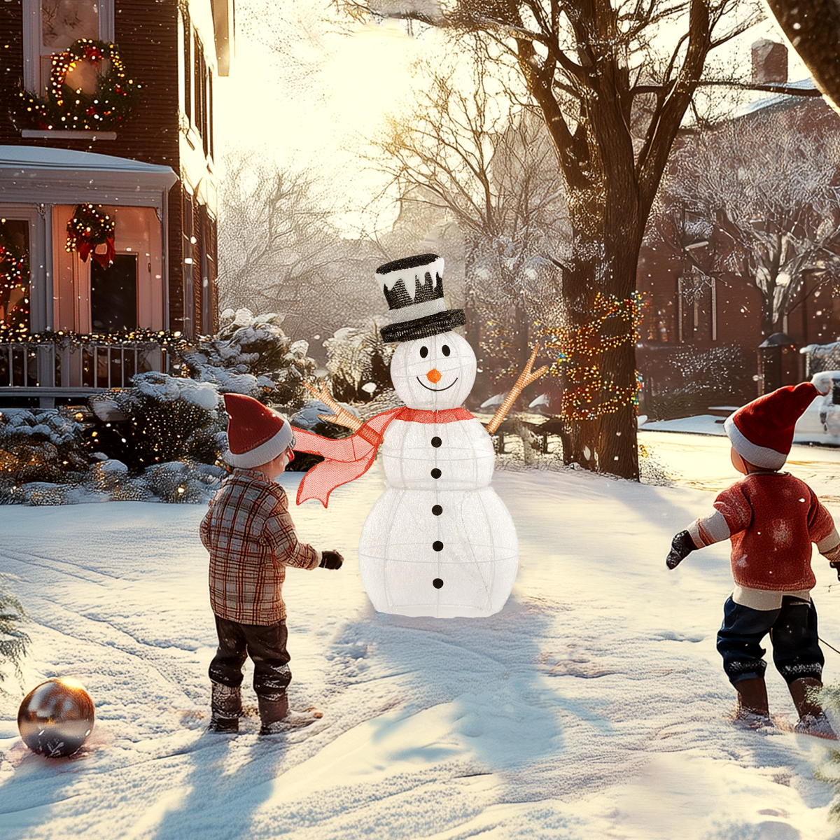 Outsunny Lighted Christmas Snowman with 78 LED Lights – Waterproof Outdoor Garden Decoration, White