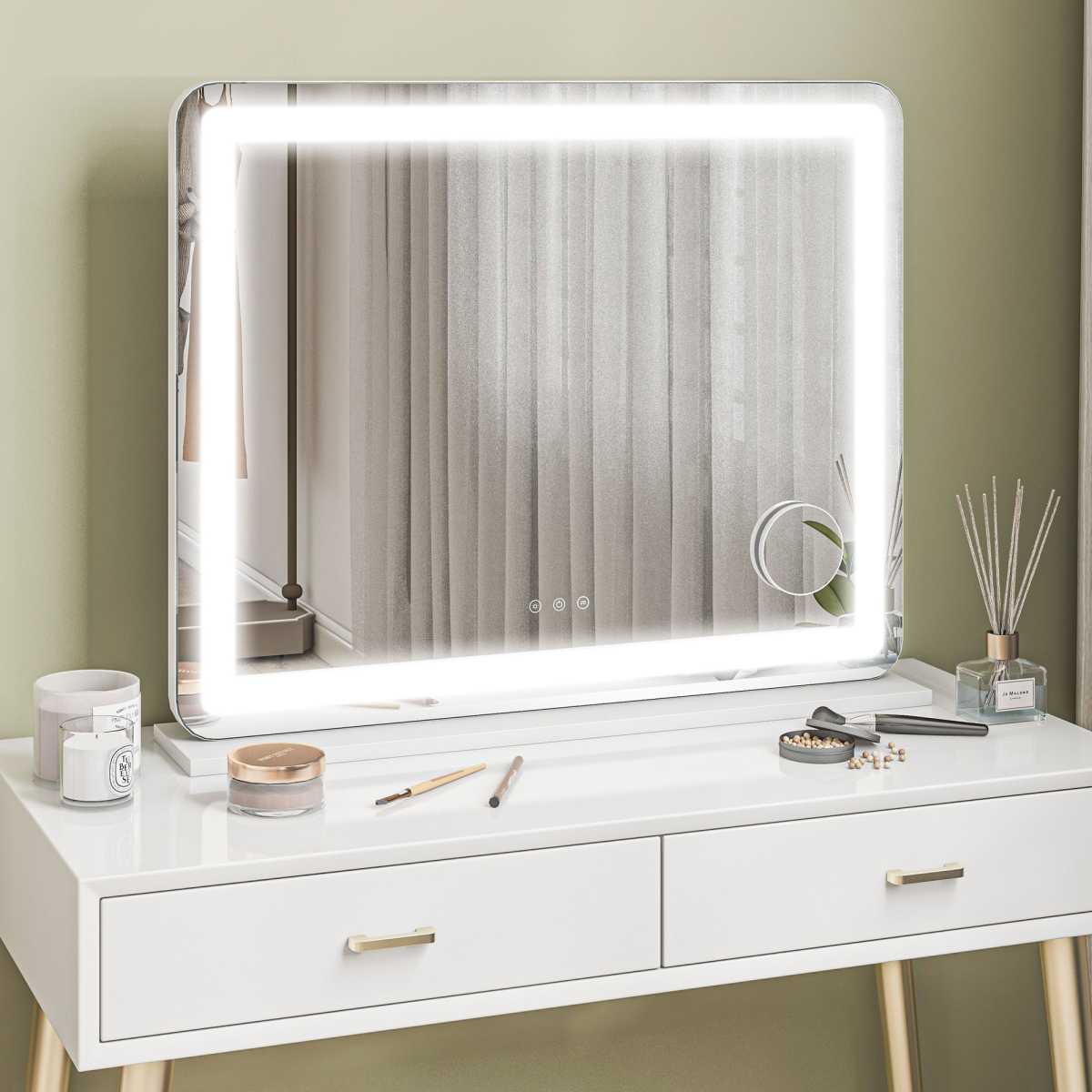 HOMCOM Vanity Mirror with LED Lights, 10X Magnifying Mirror & USB Charging Port – Wall or Tabletop, White
