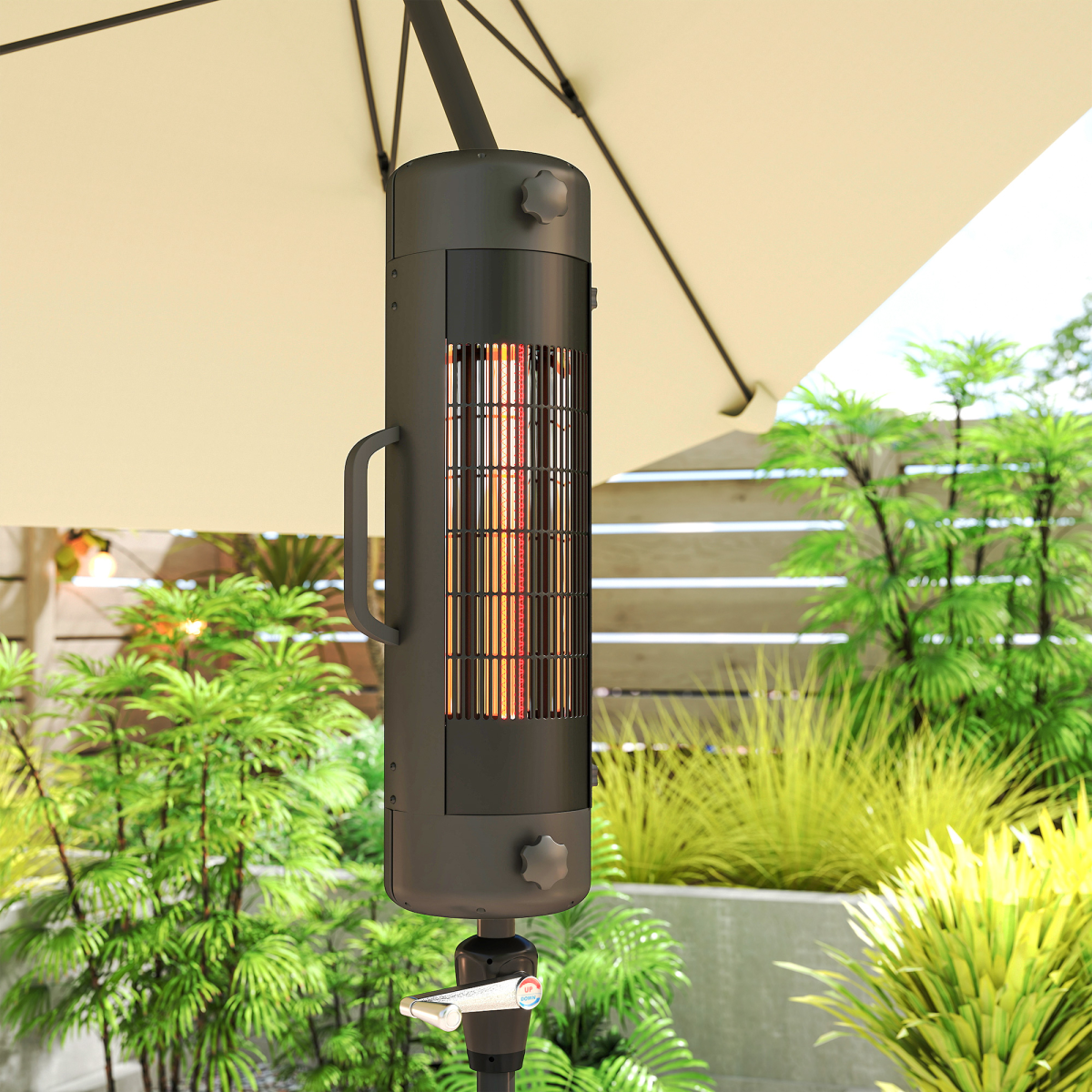 Outsunny Electric Parasol-Mounted Patio Heater, 2 Heat Settings up to 2000 W – IP44 Outdoor Heater, Black
