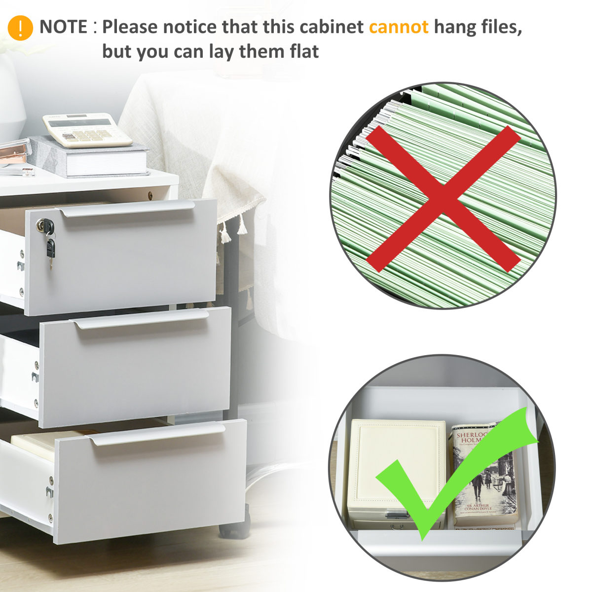 HOMCOM 3-Drawer Mobile File Cabinet with Central Lock and Swivel Casters – Home Office Storage Chest