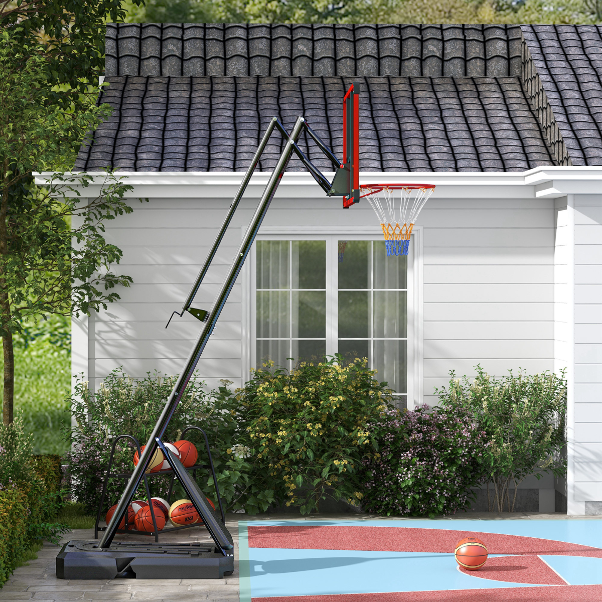 SPORTNOW Adjustable Basketball Hoop and Stand with Weighted Base & Wheels, 2.4-2.9m – Portable Outdoor Hoop, Red
