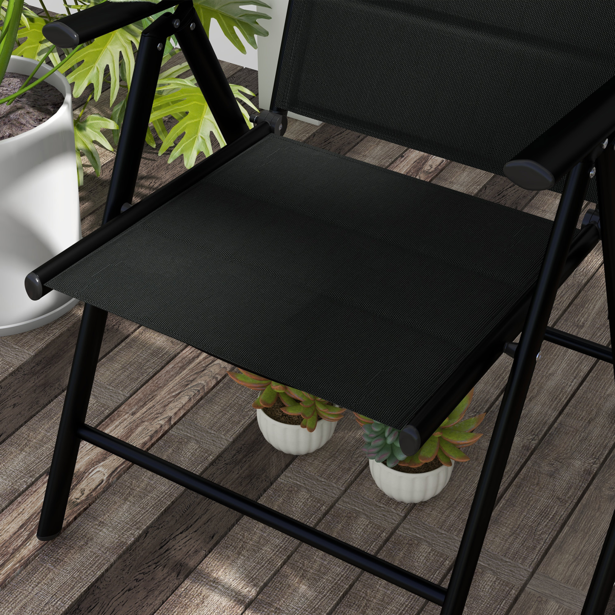Outsunny Set of 2 Folding Outdoor Dining Chairs with Padded Headrest – Mesh, Aluminium Frame, Black