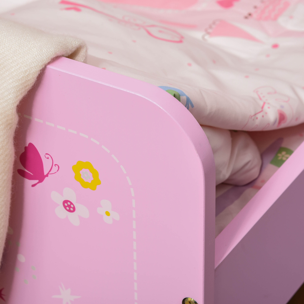 Princess Castle Toddler Bed with Side Rails & Slats – Pink Kids Bed Frame, Ages 3-6