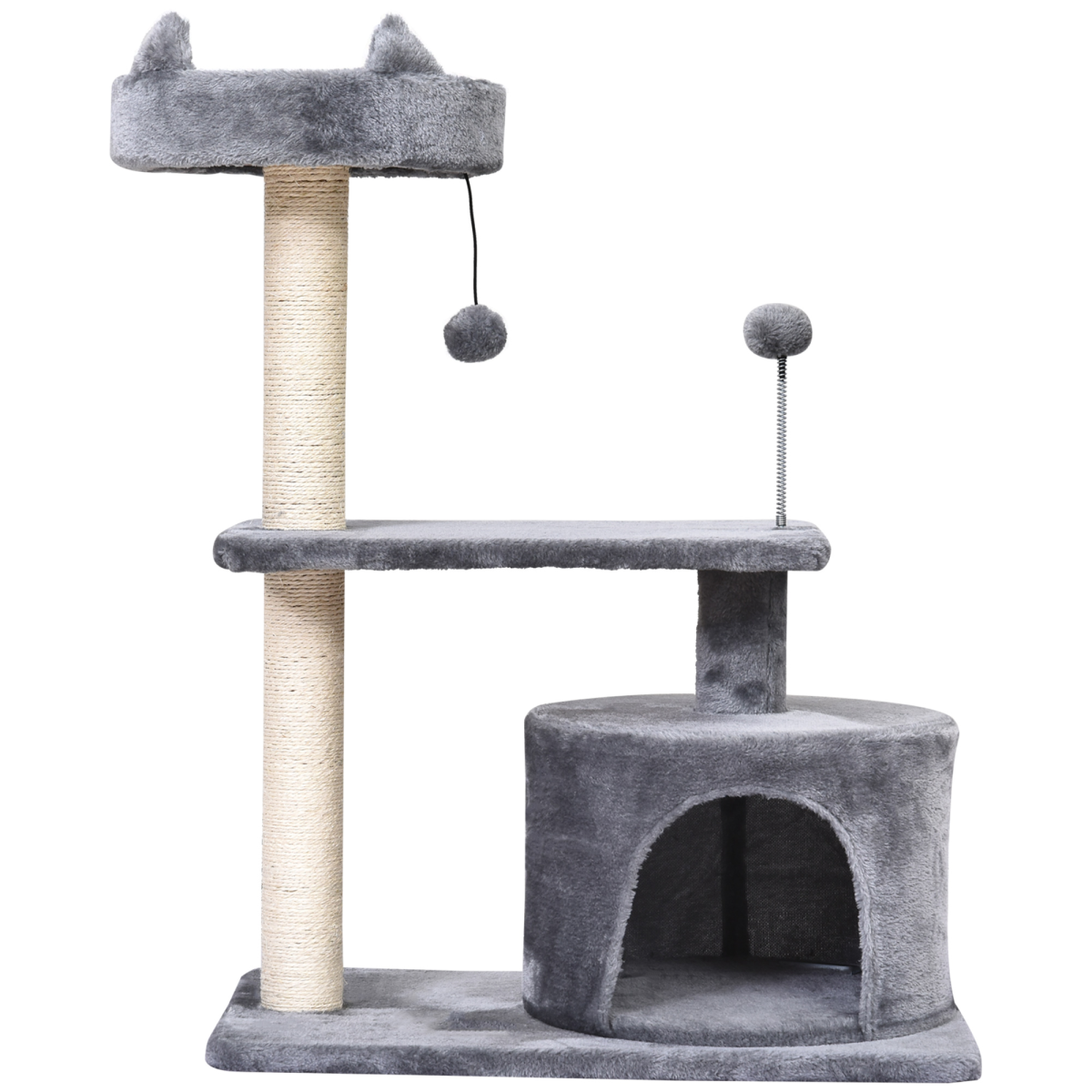 PawHut 81cm Cat Tree with Scratching Posts, Hide-Away Hut and Play Balls – Kitten Activity Tower