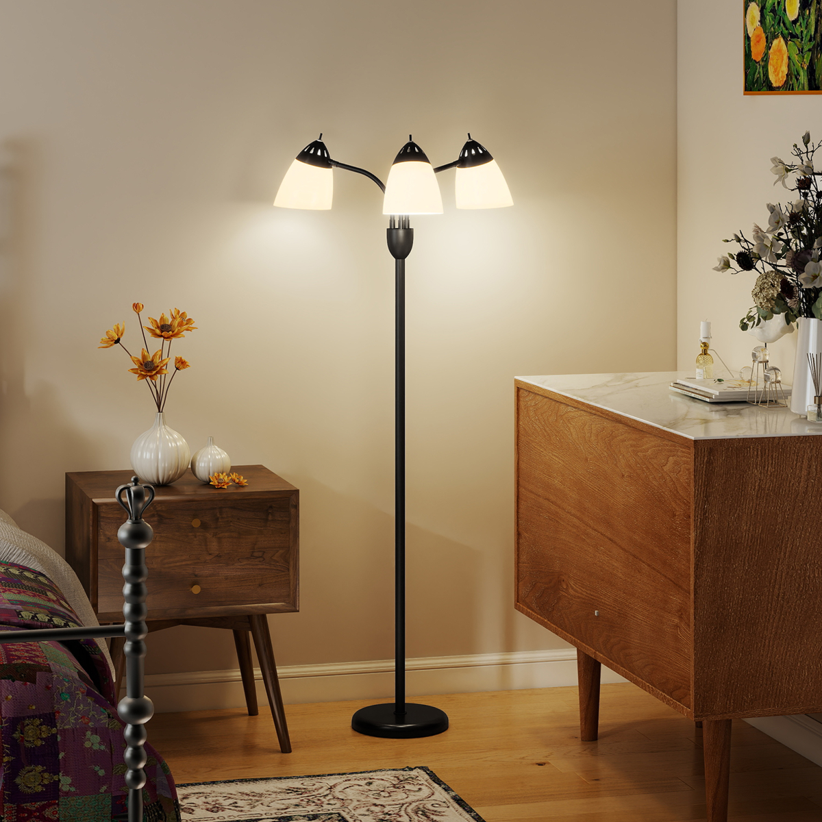 HOMCOM Arc Tree Floor Lamp, 3 Colour Temps – Black
