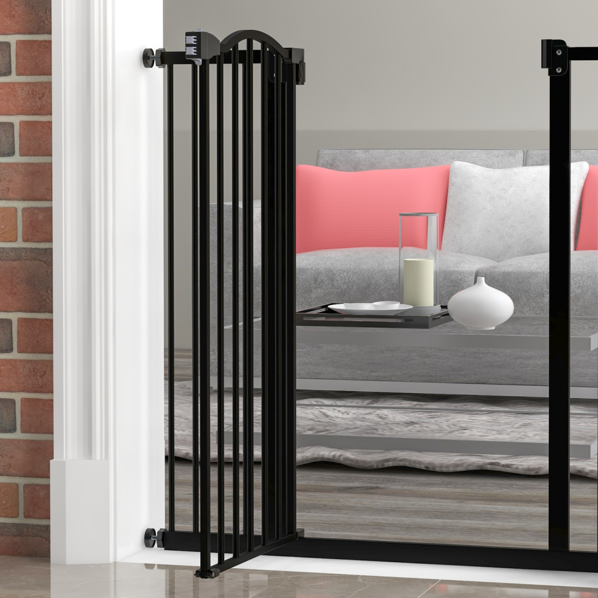 PawHut 74–94cm Adjustable Metal Pet Gate with Auto-Close Door & Double Locking – Stairs, White