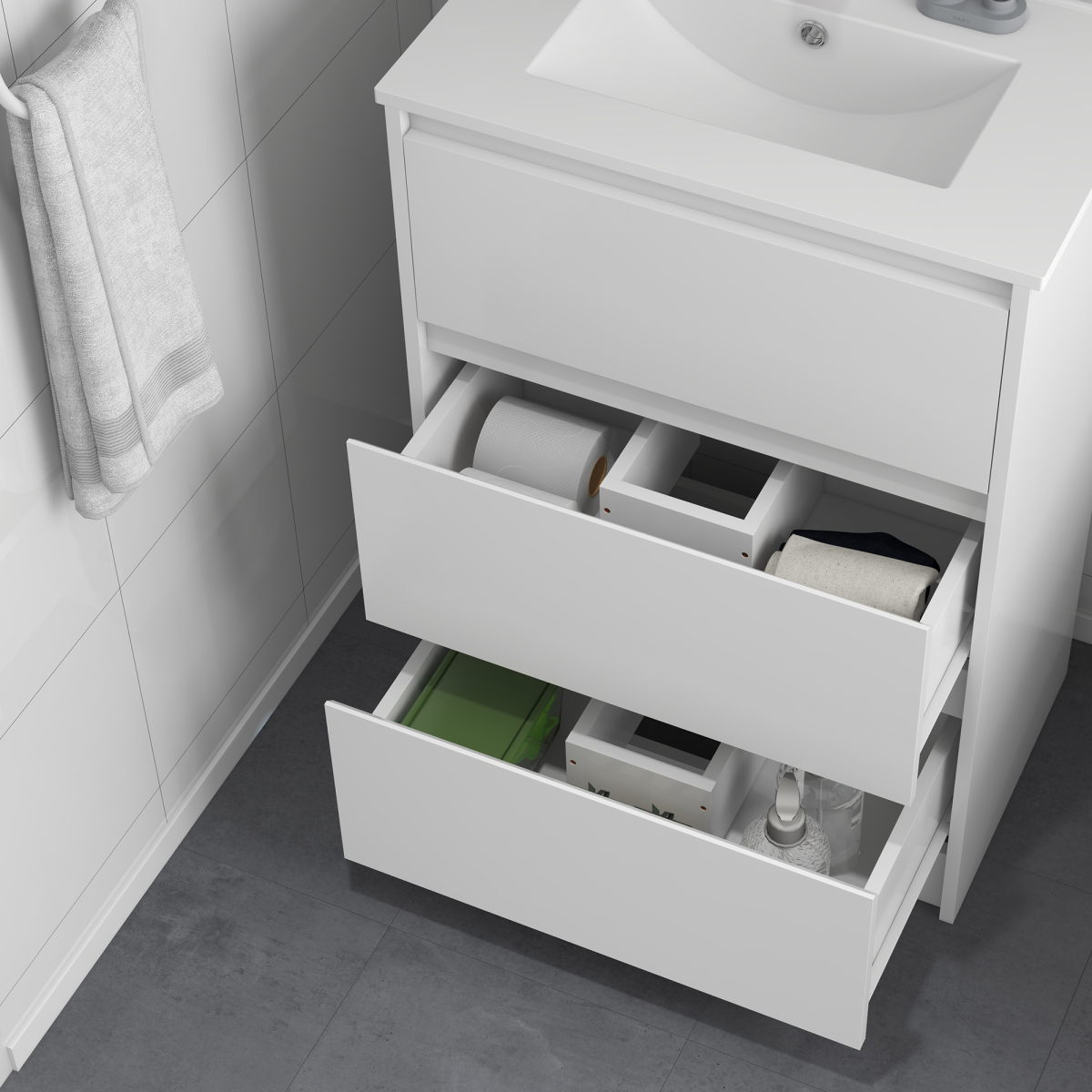 kleankin 600mm Bathroom Vanity Unit with Basin & 2 Drawers – Compact Cloakroom Storage, Gloss White