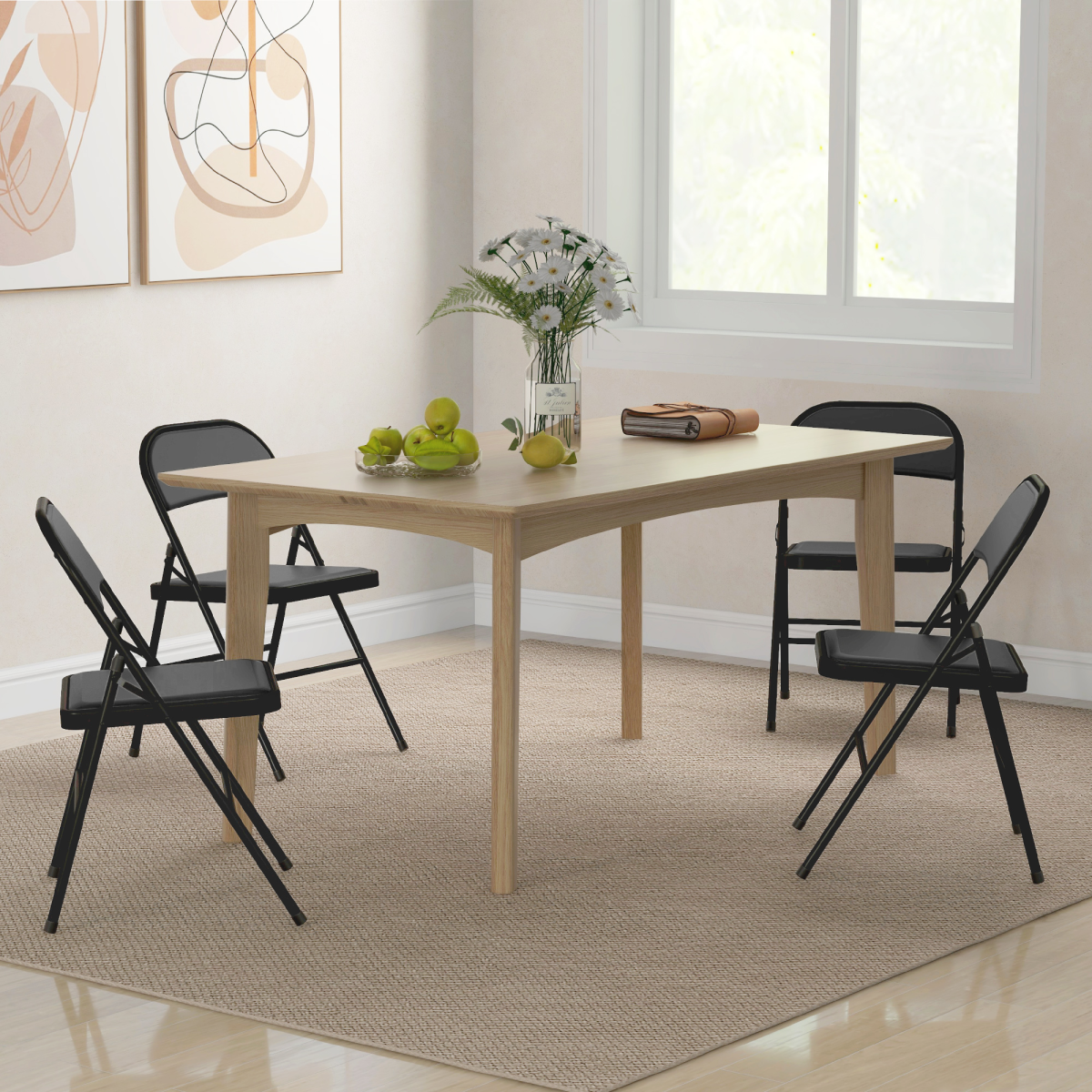 HOMCOM Set of 4 Padded Folding Chairs with Cushioned Seats & Steel Frame – Space-Saving Seating, Black