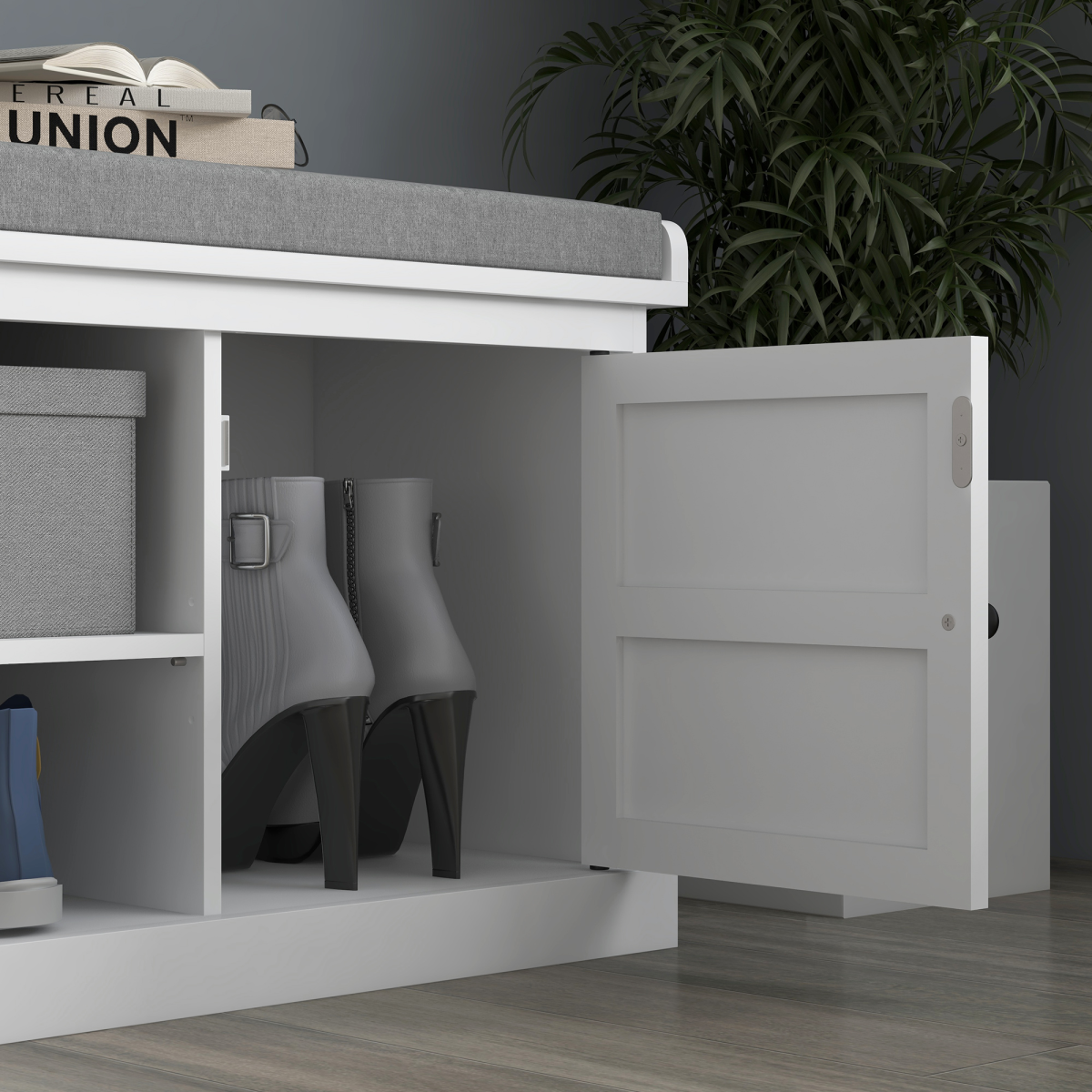 HOMCOM Shoe Storage Bench with Padded Cushion & 2 Cabinets – Hallway Seat, White