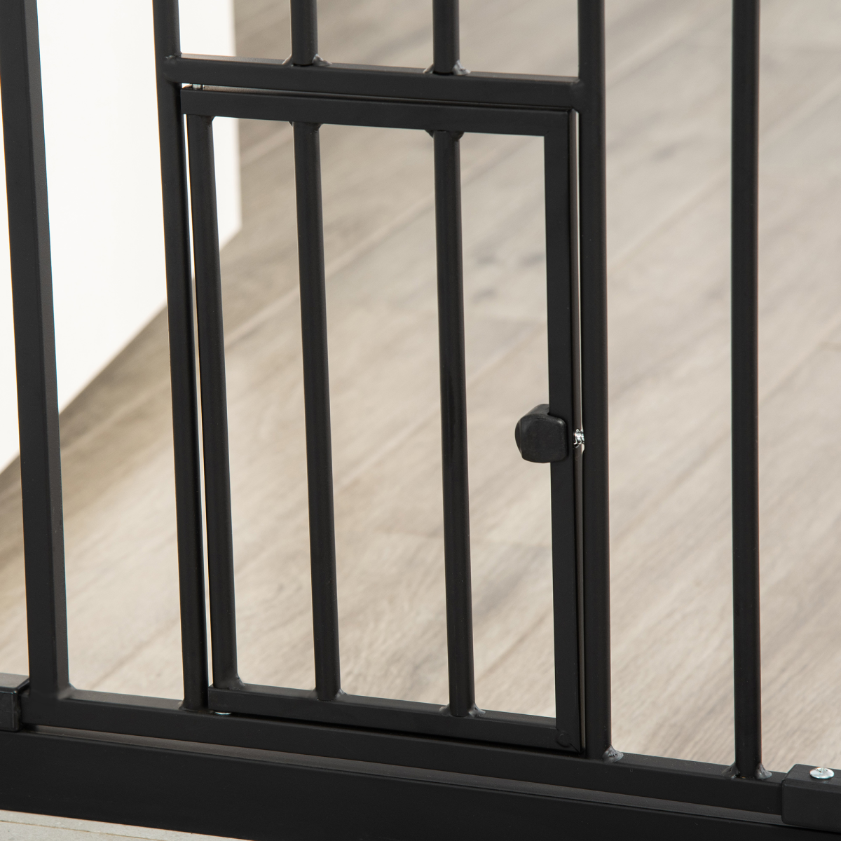 PawHut Extra Tall Dog Gate with Cat Door and Auto-Close, Steel Stair Gate for Doorways, 74-101cm Wide