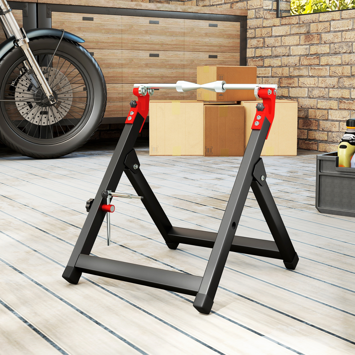 HOMCOM Motorcycle Wheel Balancer Truing Stand with Spoke Wrench – Foldable Steel Frame for Wheels up to 23in, Black