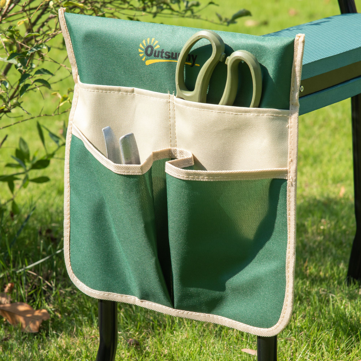 Outsunny Steel Frame Garden Kneeler and Seat with Tool Pouch & Foam Pad – Foldable, Green