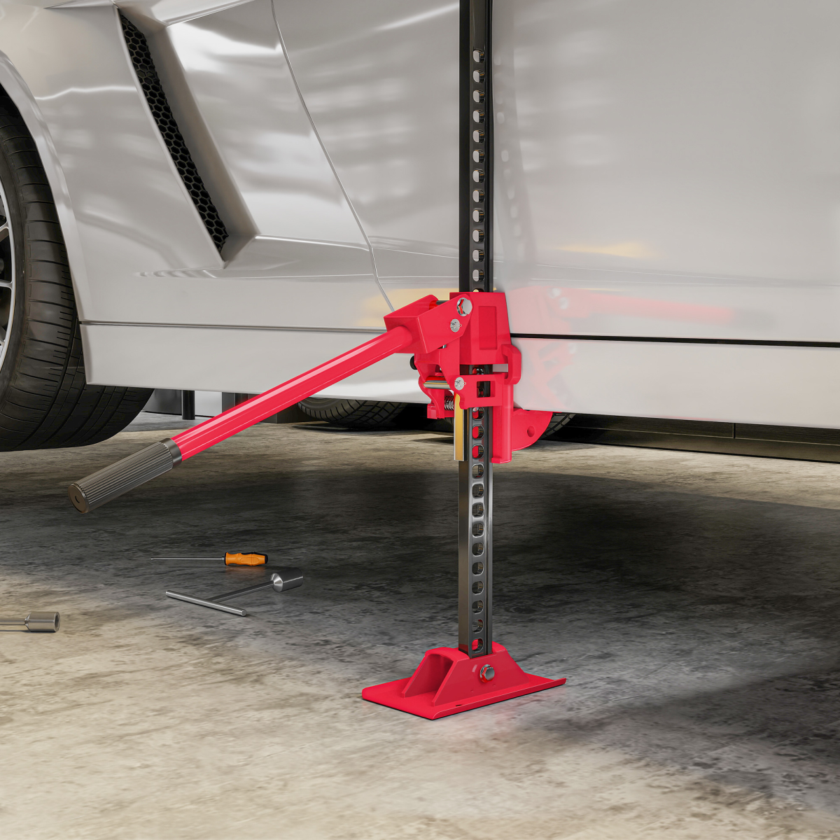 HOMCOM 3 Tonne High Lift Farm Jack, 33" Steel Ratchet Jack with 11–65cm Lift – for 4x4s, Tractors & Trucks, Red