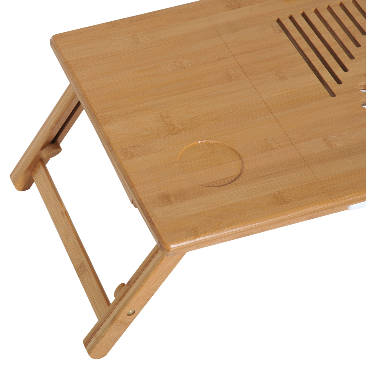HOMCOM Portable Bamboo Laptop Desk with Adjustable Height, Tablet Holder, Drawer & Cup Slot – Bed Tray