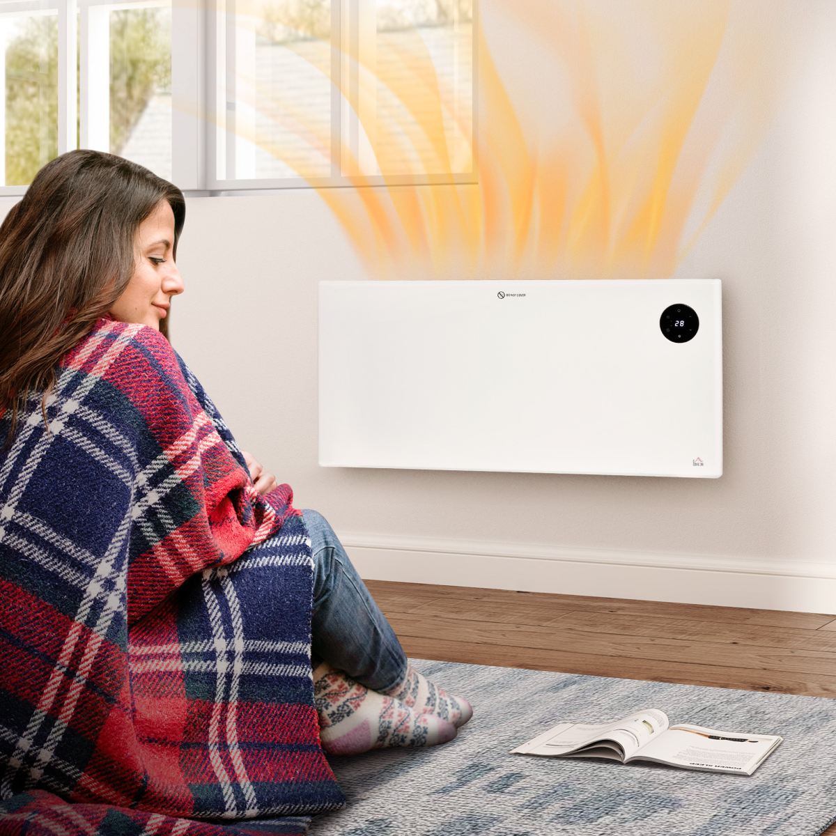 HOMCOM 2000W Electric Convector Heater with LED Display, Remote and Timer – Quiet Fan-Free Space Heater, White