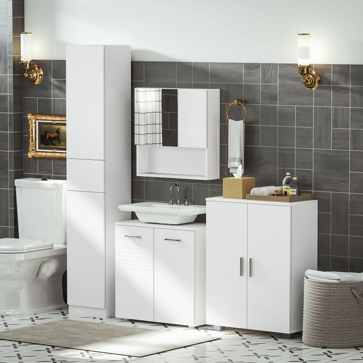 Tall Freestanding Storage Cabinet with Door & Shelves – Elegant Bathroom, Bedroom & Hallway Storage