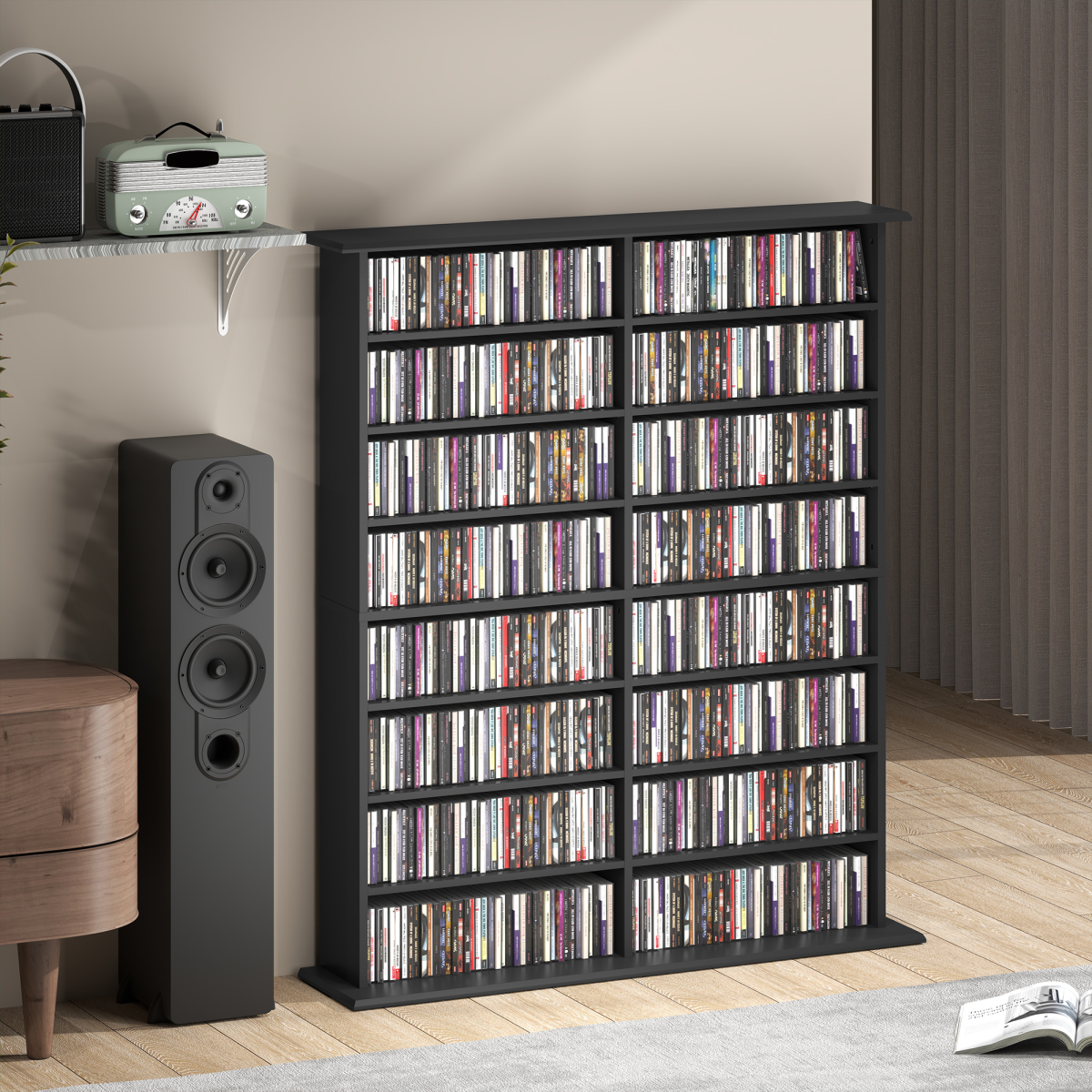 HOMCOM CD and DVD Storage Tower – Holds 720 CDs or 396 DVDs/Blu-rays, Black
