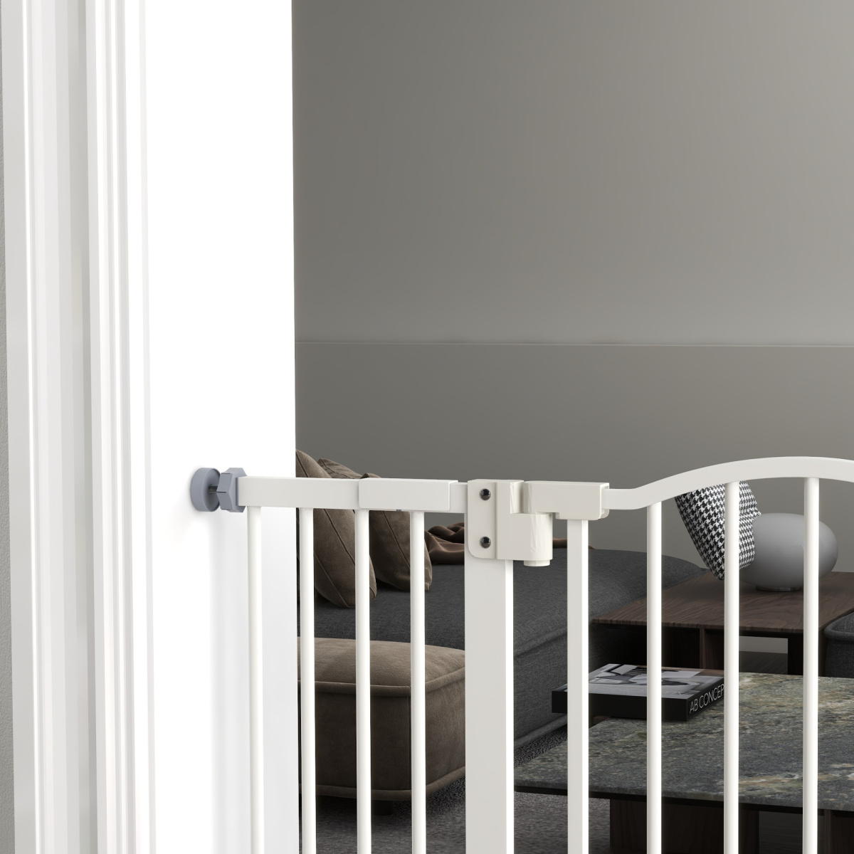 PawHut Adjustable Metal Pet Gate, 74–100cm Safety Barrier with Auto-Close Door – Dog Stair Gate, White