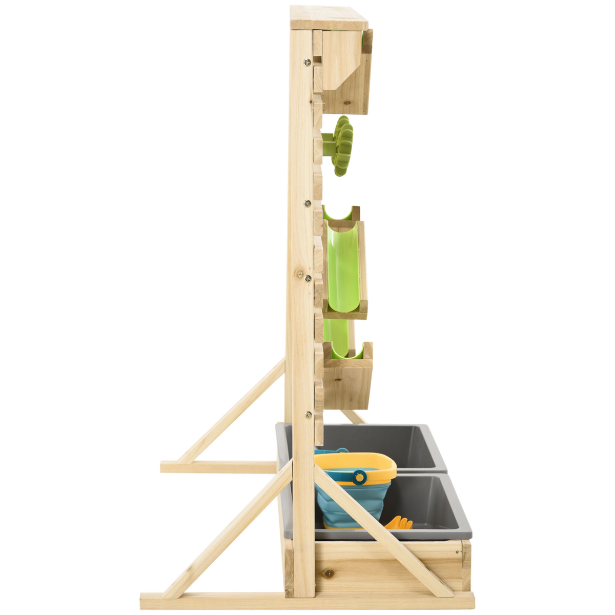 Outsunny Kids Sand and Water Playset with Two Sinks, Water Carts & 18 Accessories – Fir Wood Play Station
