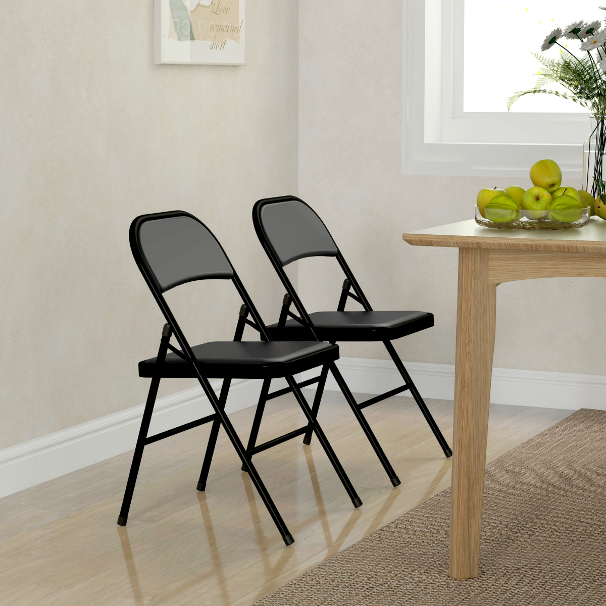 HOMCOM Padded Folding Chairs – 2 Pack, Black