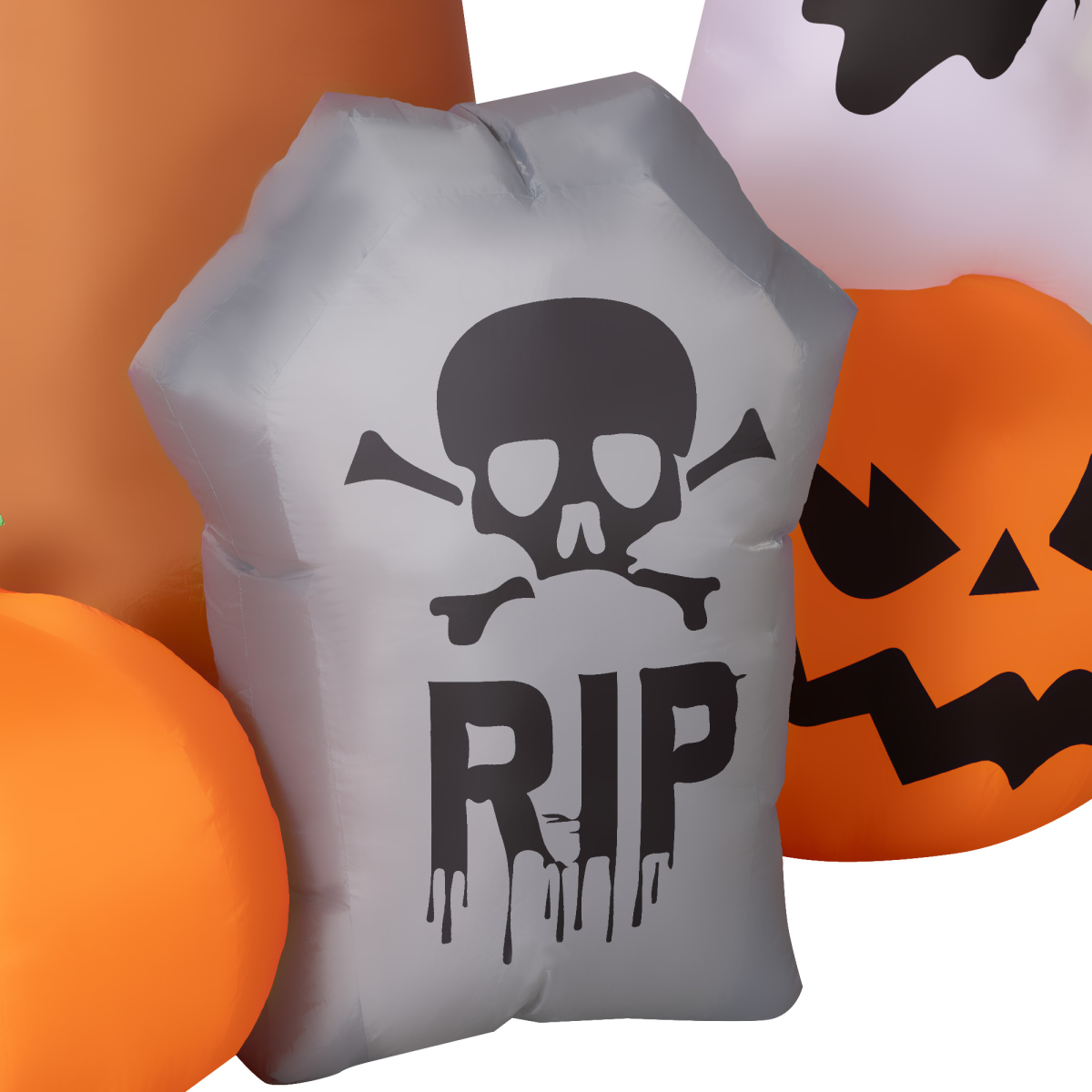 Outsunny 240cm Inflatable Halloween Ghost Tree with Pumpkins, Ghosts and Tombstone – LED Decoration, Orange