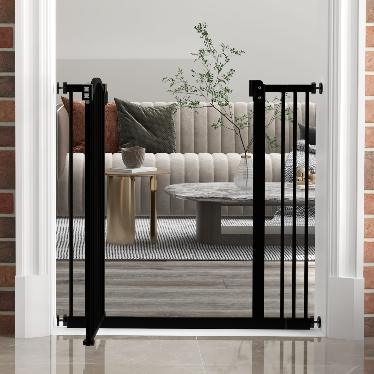 PawHut 74-87cm Adjustable Metal Pet Gate with Auto-Close & Double Lock – Safety Barrier for Doors & Stairs, Black