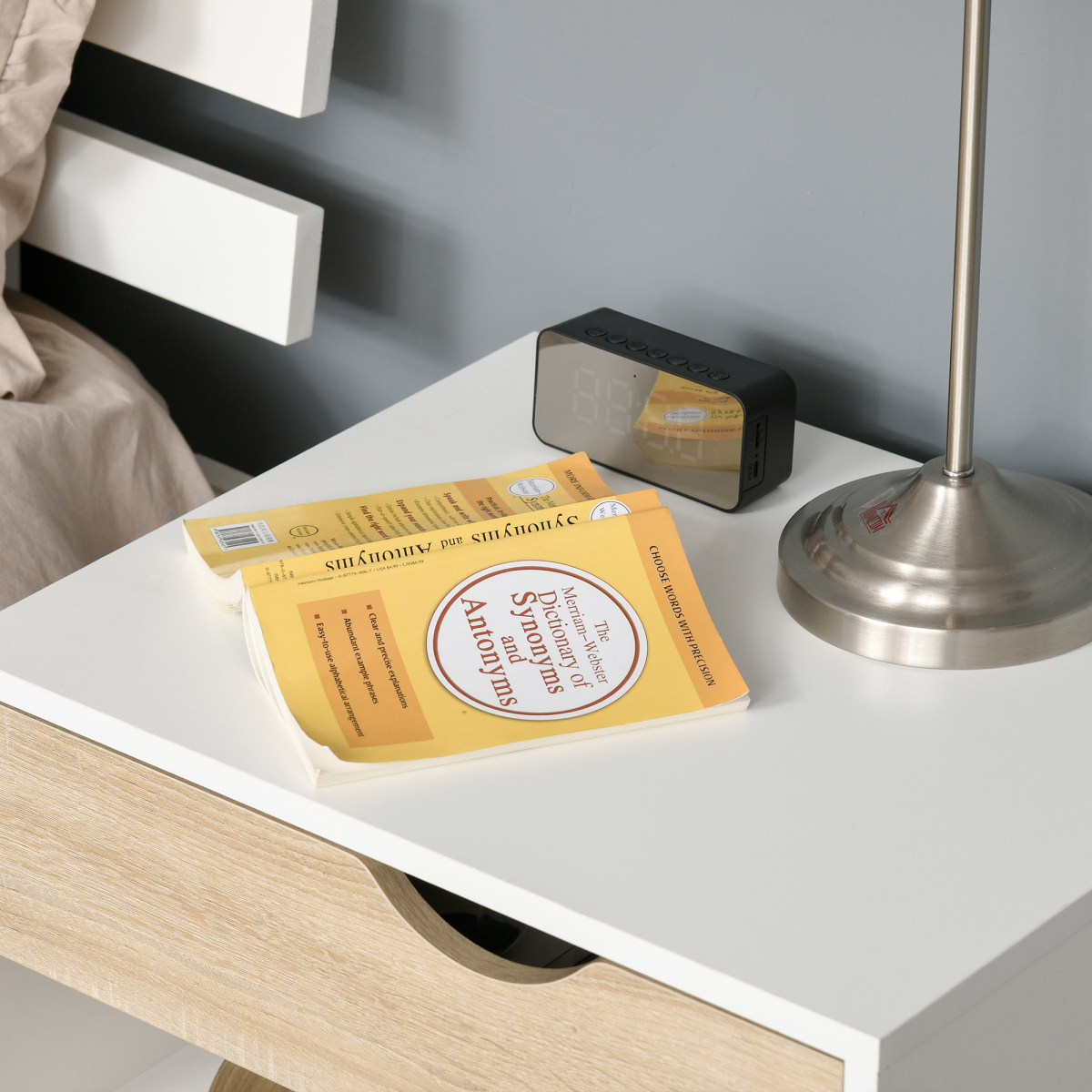 HOMCOM Bedside Table with Drawer and Open Shelf – Modern Nightstand and Side Table with Solid Wood Legs