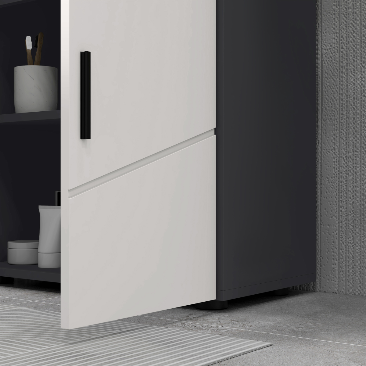 kleankin Pedestal Sink Bathroom Vanity Unit with Shelf and Soft-Close Doors – U-Shape Slot Cabinet, Light Grey