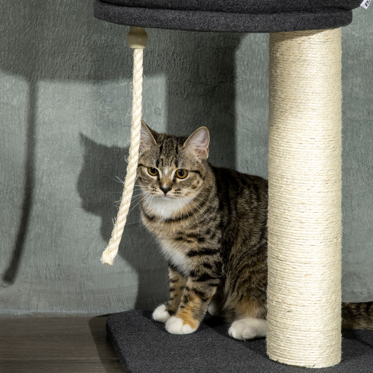 PawHut Floor-to-Ceiling Cat Tree, 240–270 cm Height Adjustable with Bed, Hammock and Sisal Posts, Black