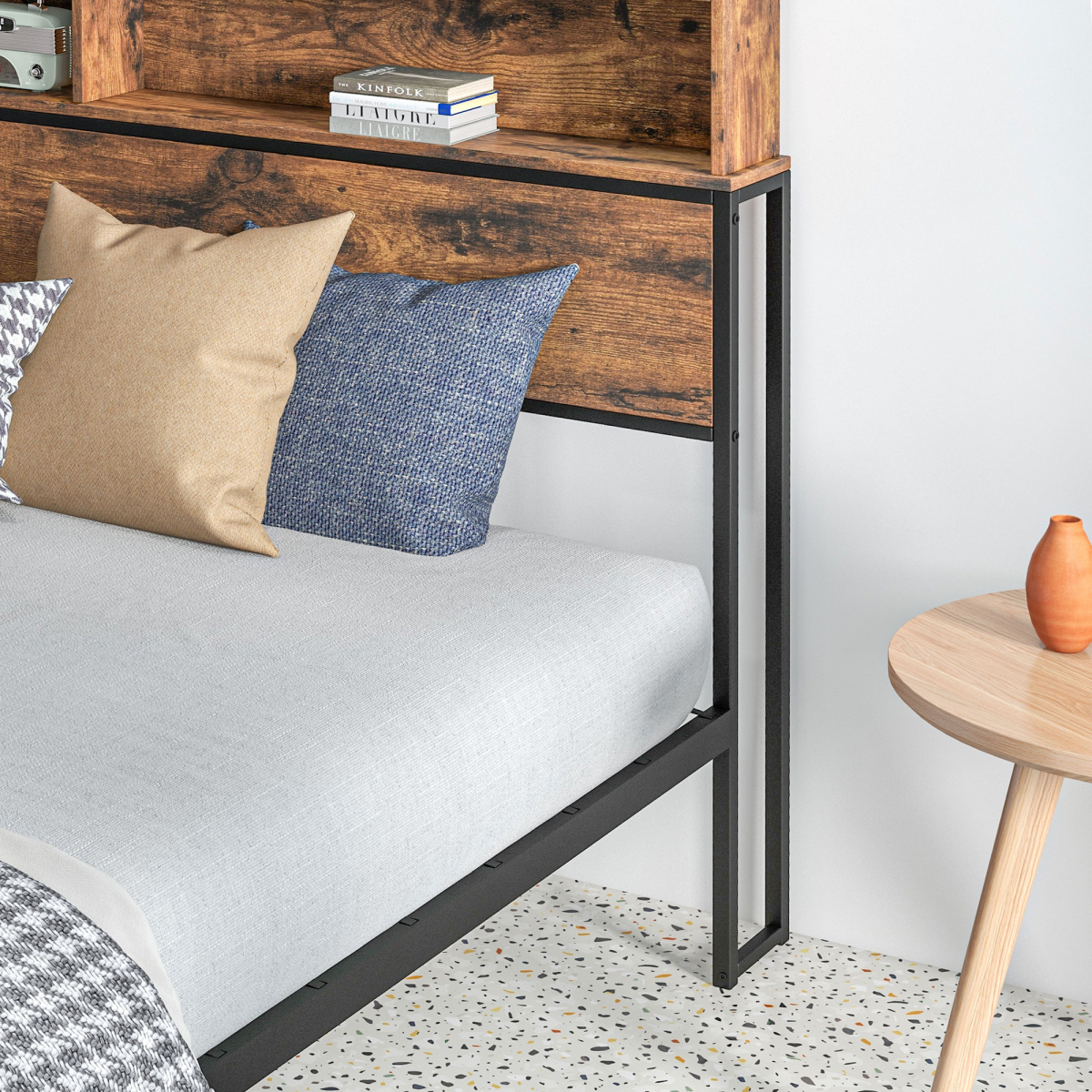 HOMCOM 5ft King Size Bed Frame with Storage Headboard – Under Bed Storage, Steel Frame