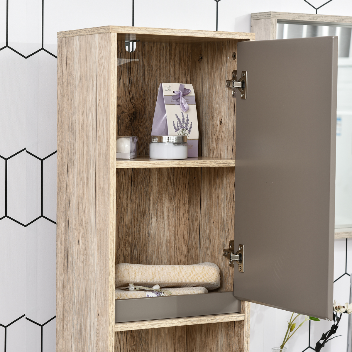 170cm Freestanding Slimline Storage Cabinet with 2 Cupboards and 2 Compartments – Anti-Tip Straps