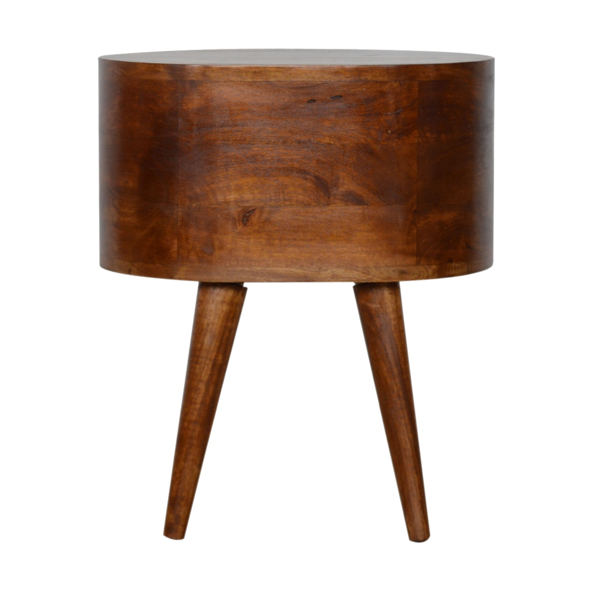 Artisan Furniture Chestnut Rounded Bedside Table with 2 Mini Drawers – Solid Mango Wood, Dark Brown