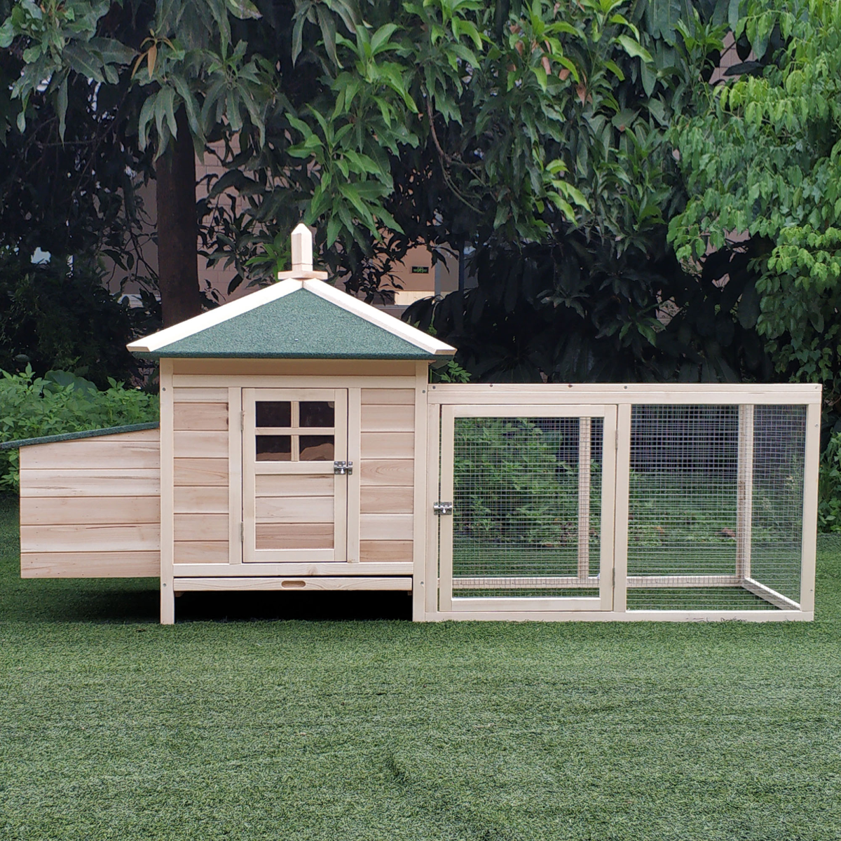 PawHut Wooden Chicken Coop with Nesting Box & Outdoor Run – Small Animal Cage for Backyard
